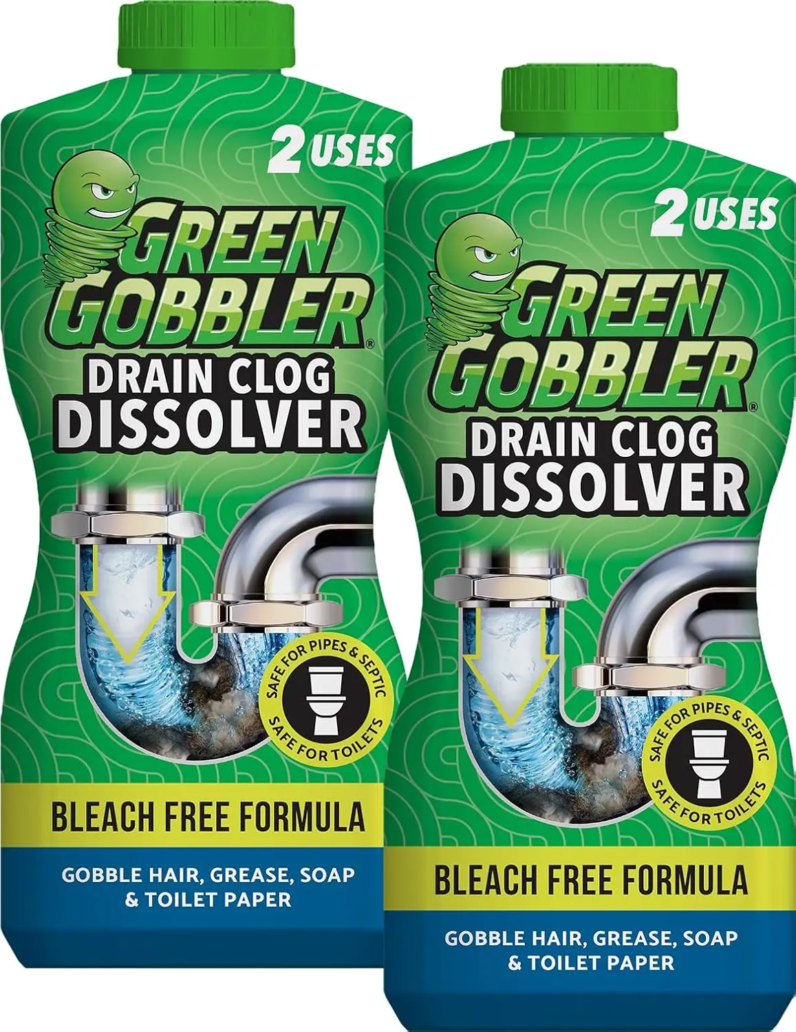 

Drain Clog Dissolver | Powerful Liquid Drain Opener & Toilet Clog Remover | Safe for Pipes & Septic | 2 Pack
