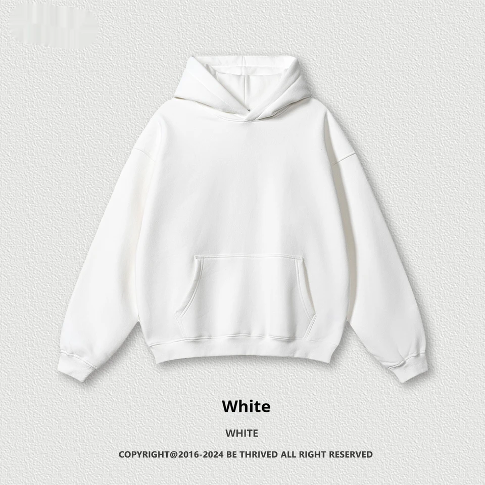 Sudadera con capucha gruesa de color liso para hombre, estilo urbano europeo y americano, otoño, corte holgado, con forro polar 4