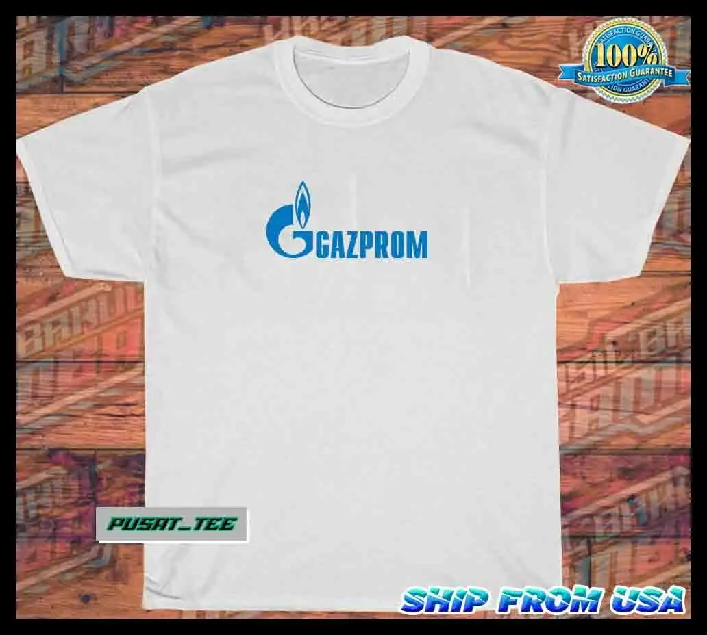 New Item Gazprom Russian American Funny Logo Men's T-Shirt Size S-5XL