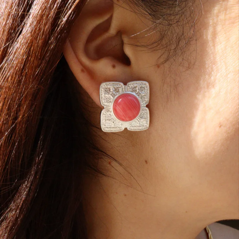 Red flower vintage classic earrings for women