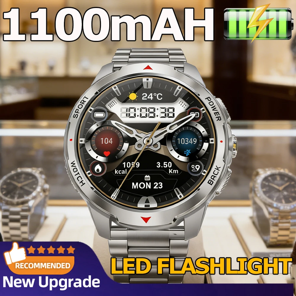 

LIGE New 1100mAh Smart Watch For Men Outdoor Waterproof Sport LED Flashlight Compass Men’s Smartwatch Bluetooth Call Men Watches