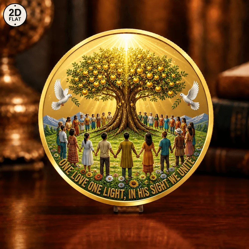 1pc He Plants The Seed Religious Challenge Coin UV Print Tree of Life & Peace Dove Art Commemorative Medal for Faith Believers