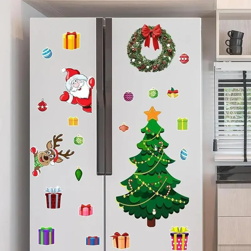 Christmas Refrigerator Magnets, DIY Fridge Santa Reindeer Snowman for Fridge Garage Kitchen Metal Door Christmas Decoration