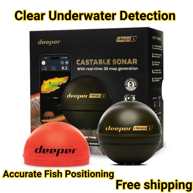 Sonda Inteligente Deeper Sonar Chirp+3, Detector de Peces de Tercera Generación CHIRP 15H, Batería, Mapeo GPS 3D, Inalámbrico para Pesca en Hielo/Sierra/Barco, iOS/Android