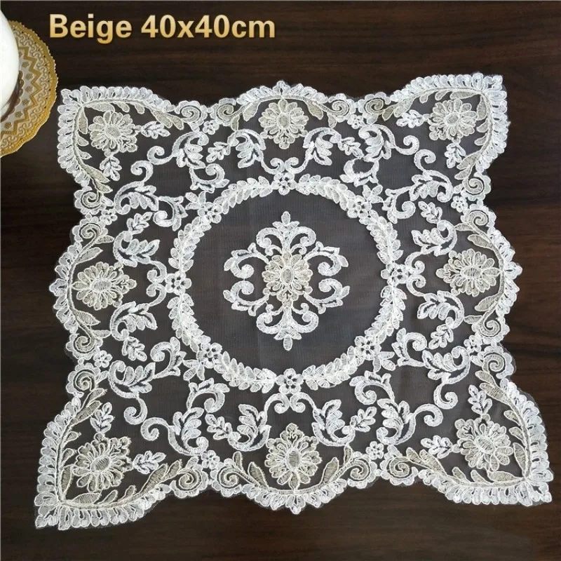 Luxury European Lace Embroidered Fruit Plate Dessert Tea Table Mat Decoration Cloth Coffee Cup Placemat Hotel Restaurant Coaster