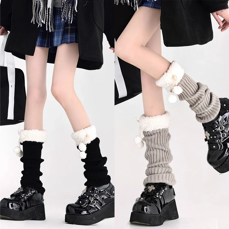 

A Pair of Women's Knitted Leg Warmers Thickened Warm Sock Sleeves for Autumn Winter Japanese Style Mid-calf Socks Harajuku