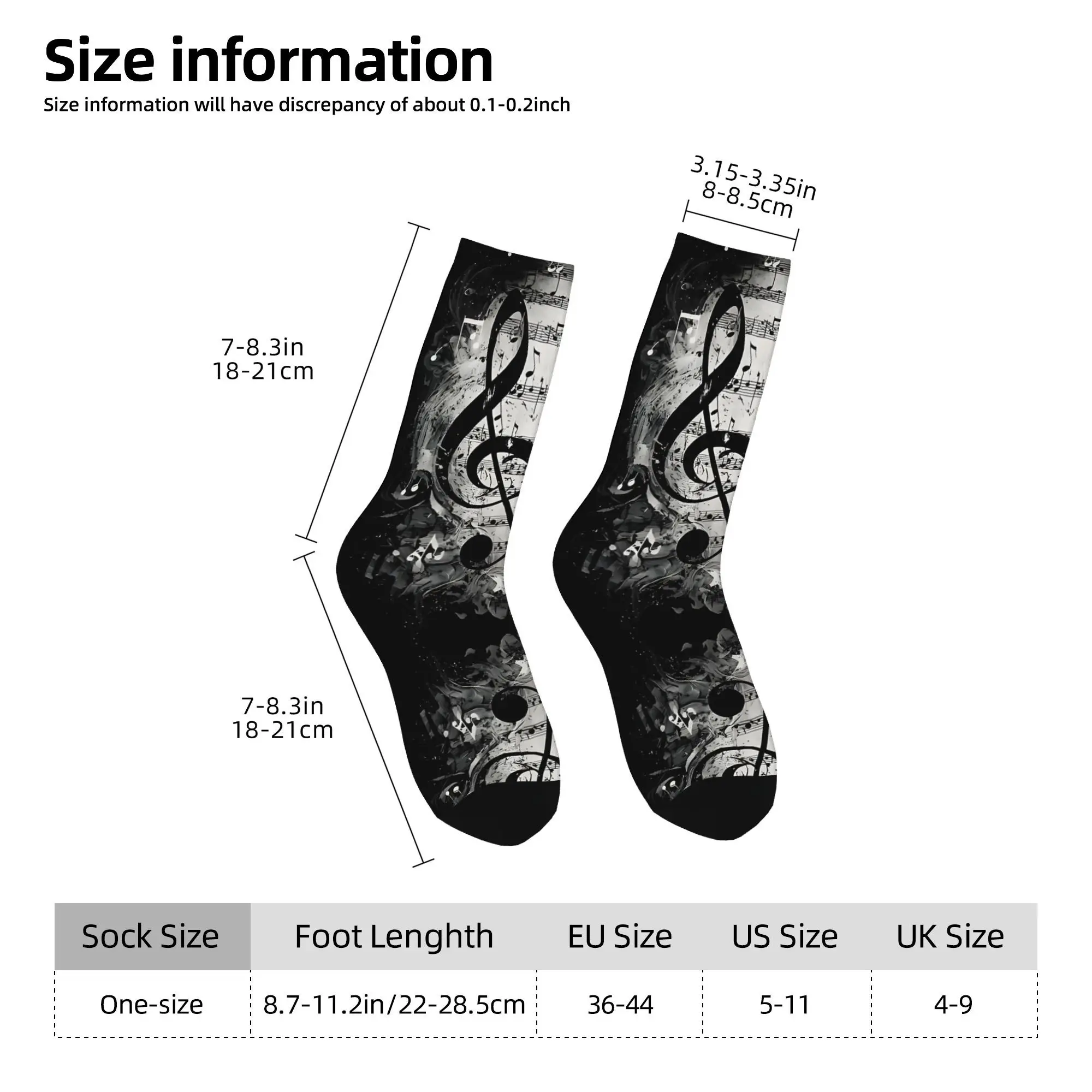 1pc Black And White Treble Clef Musical Score  Printed Men's Socks Novelty Hip Hop Harajuku Pattern Crew Sock Casual Gift