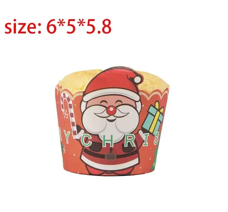 50Pcs Christmas Muffin Cupcake Wrapper Paper Cup Liner Christmas New Year Birthday Party Cake Decoration Cake Topper Bake Tool