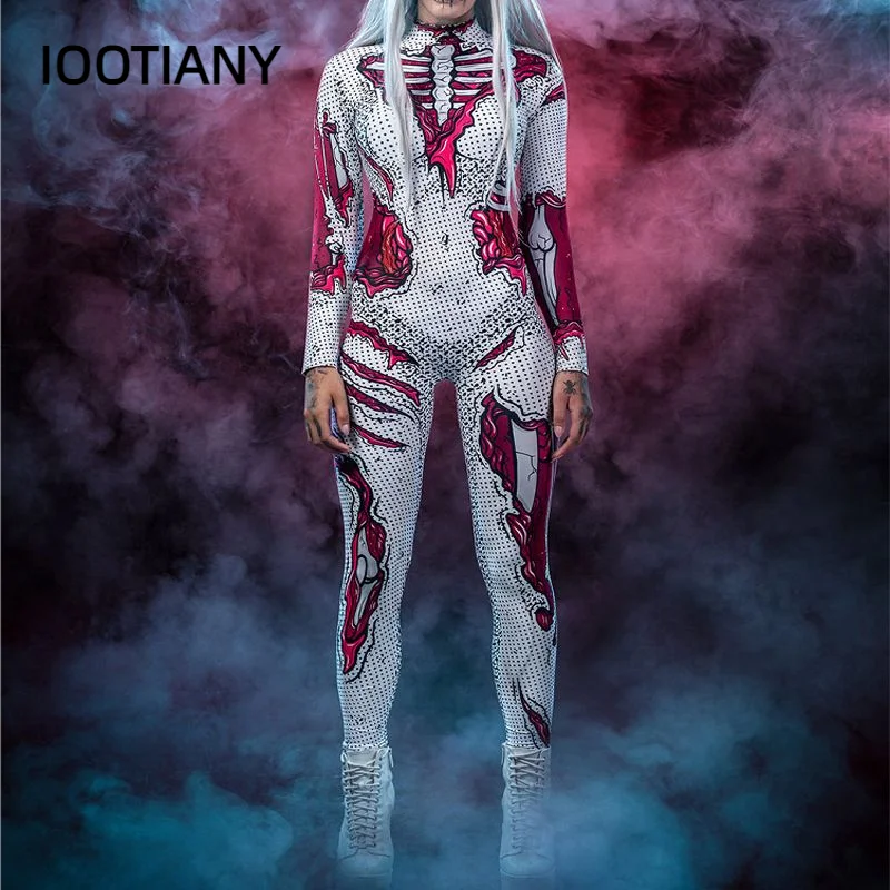 Post Apocalyptic 3D Printing Holiday Party Women Zombie Sexy Skinny Jumpsuit Wear Onesie Cosplay Costume Elastic Bodysuits Rompe