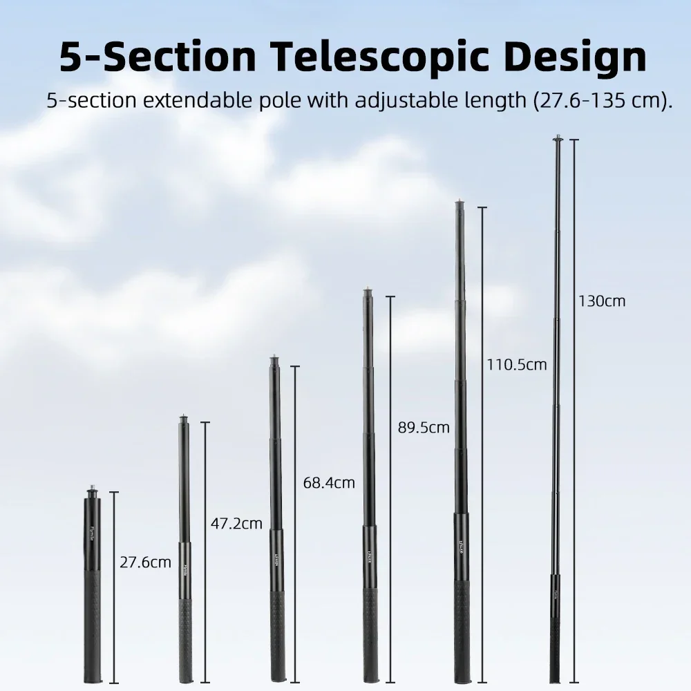 Невидимая палка для селфи Flymile для DJI Osmo 360/Insta360 X5, аксессуары, регулируемый удлинитель 51,18 дюйма, ручка Vlgo