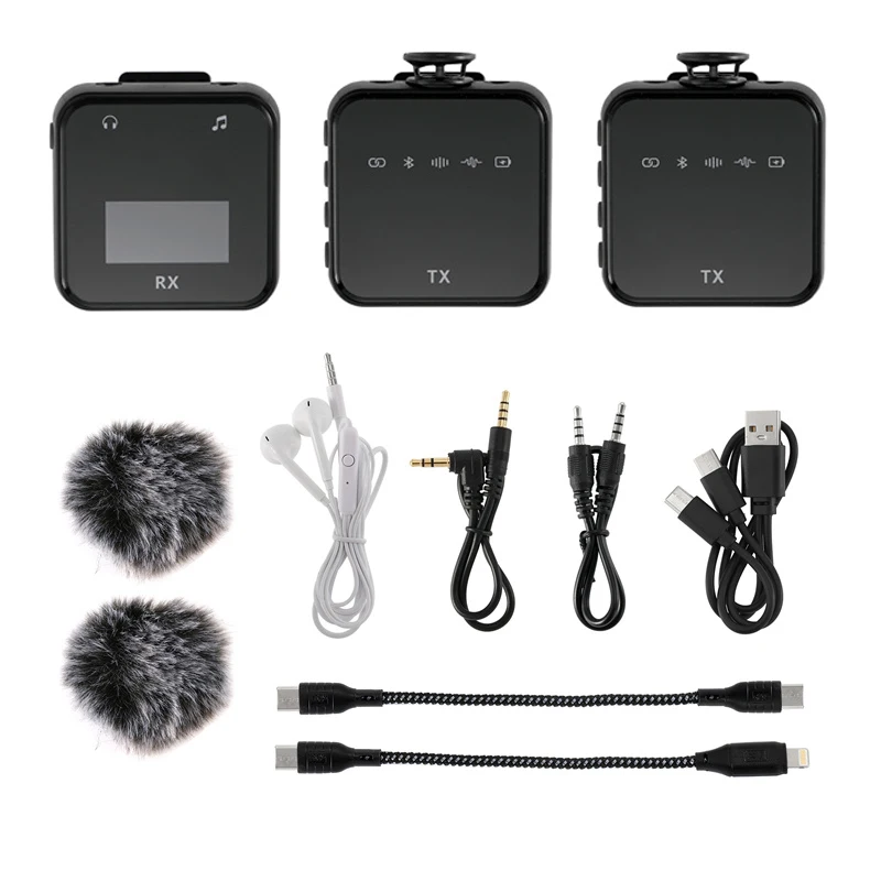 Wireless Lavalier Microphone System Audio Video Voice Recording Mic for iPhone Or Android Mobile Phone Live Streaming Recording