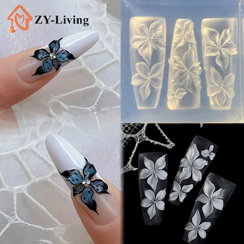 Nail Art Mold 3D Carving Curved Lily Flower Transparent Nail Art Decorations DIY Silicone Template