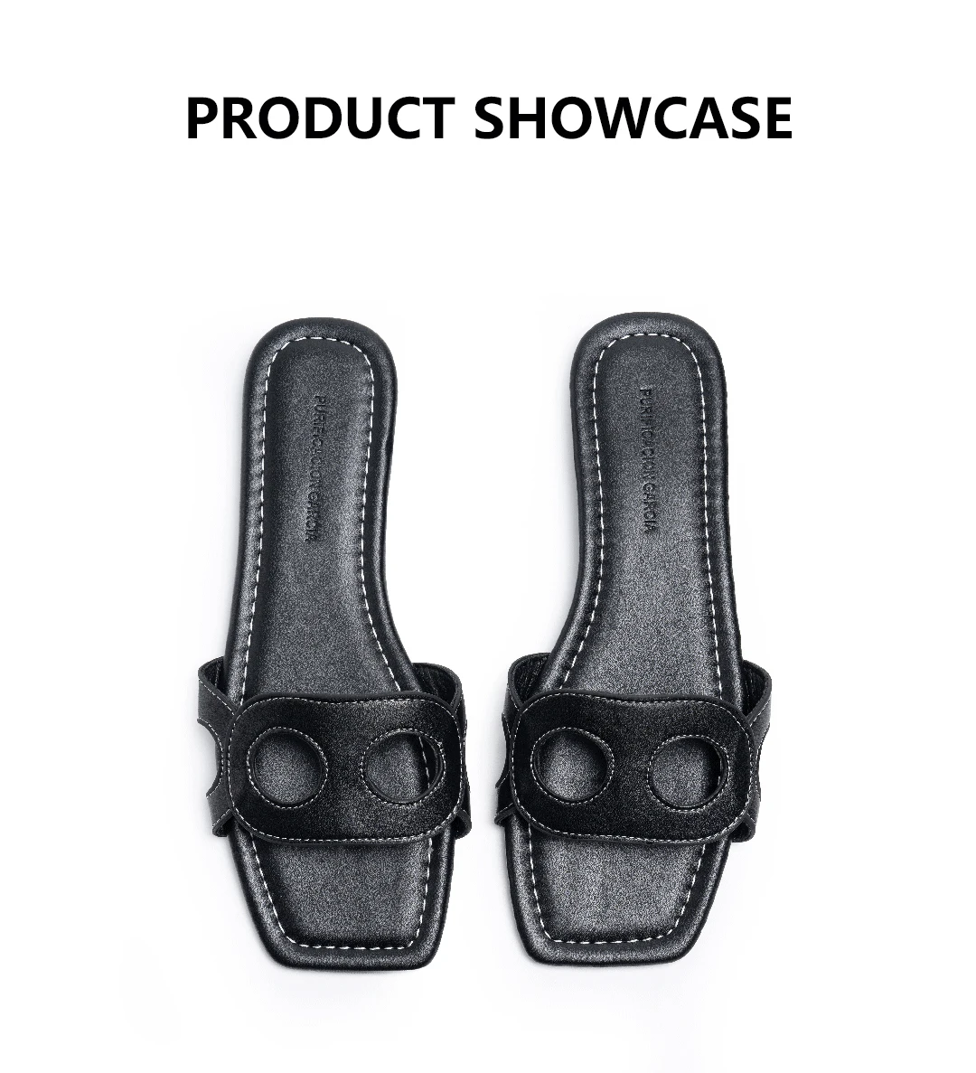 PG Minimalist Square Front Slide Sandals Double Hollow Detail Low Flat Heel Spanish All Match Office Commute Summer Footwear