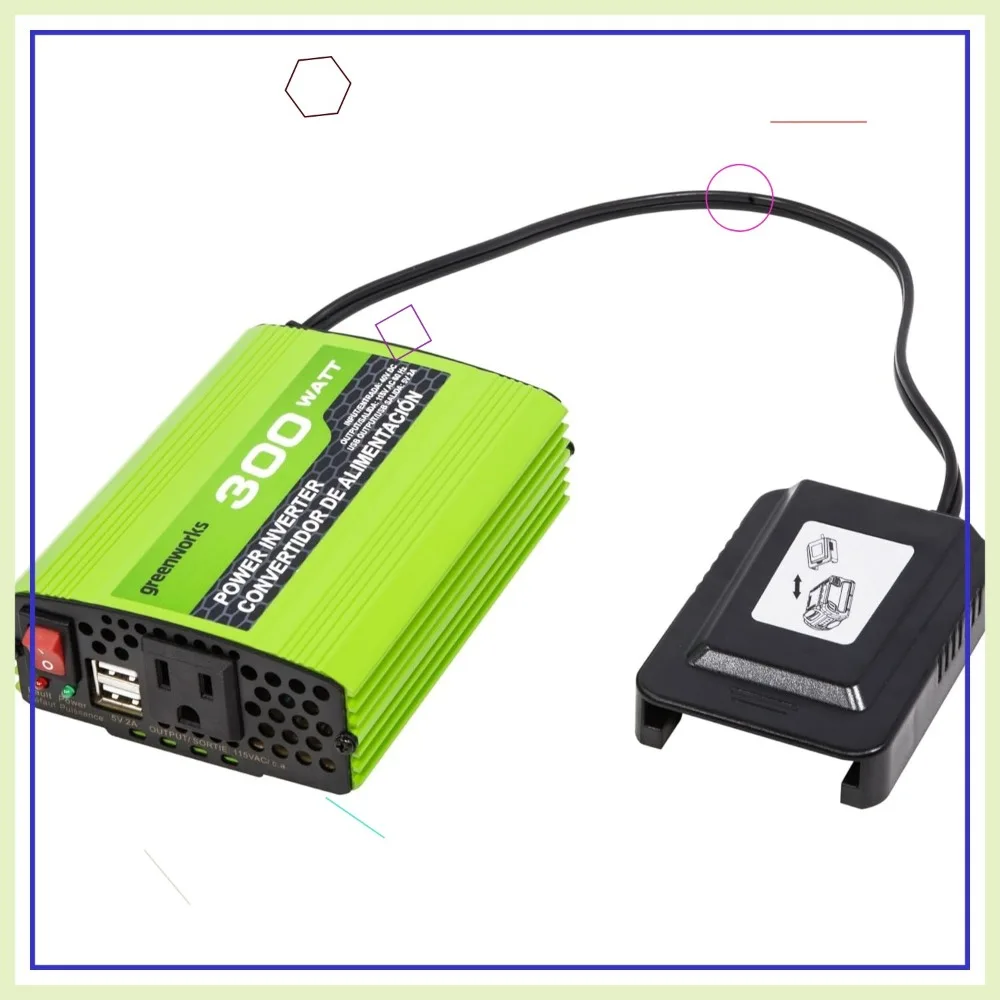 

Беспроводной инвертор мощностью 40 В, 300 Вт с синусоидальной волной, USB и портами переменного тока для использования в дороге