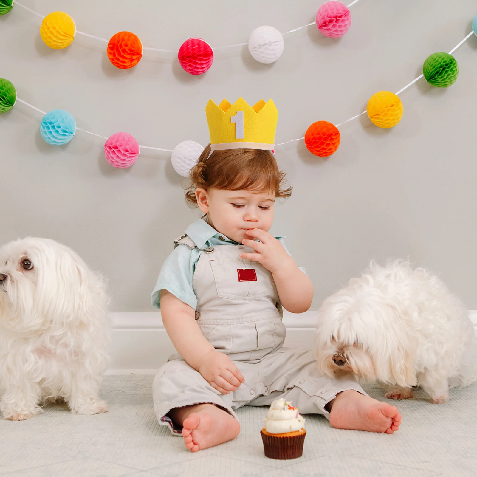 

1Pcs Birthday Hat Orange Cloth Crown Design Kids Headwear Adorable Birthday Headdress Photo Props Party Supplies