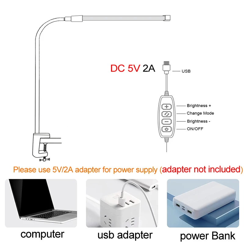 LED 컴퓨터 책상 USB 램프 전등갓, 사무실 스탠드 액세서리, 공부 침실 침대 옆 테이블 독서등, 작업 조명