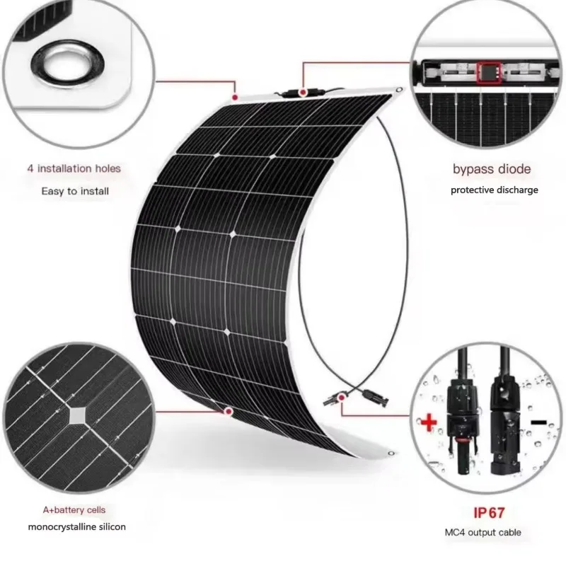 

【Best-selling】Outdoor Flexible Monocrystalline Silicon 600W Solar Photovoltaic Panel, High-power Vehicle Battery, Battery Chargi