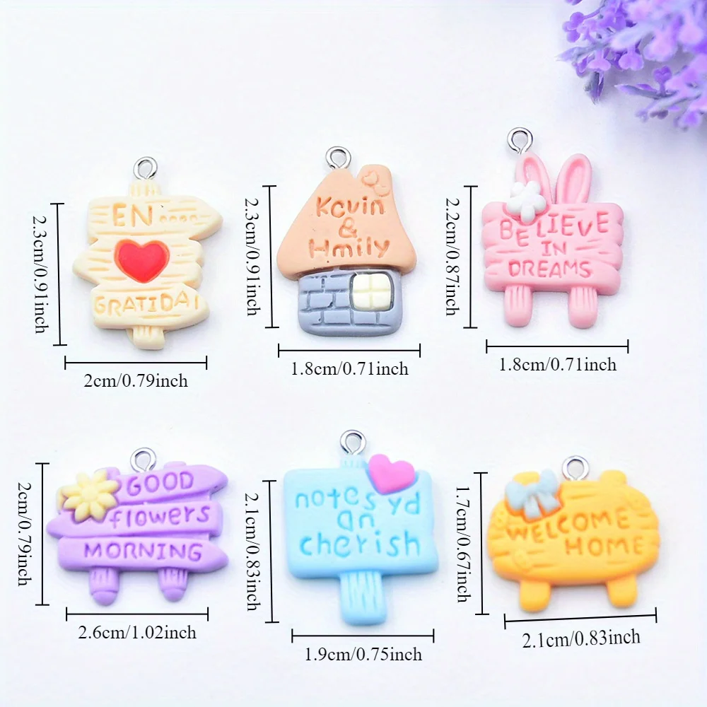 10pcs Cartoon Resin Simulated Letter House Love Road Sign Bowknot Signboard Luggage Bag Charms DIY Jewelry Accessories