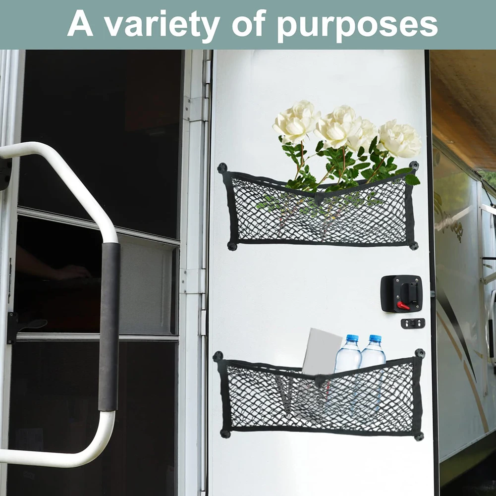 2pcs Oversized RV Car Storage Boat Cargo Pocket Organizer Frame Mesh Bag With Screws High Elastic Mesh, Carry More Thing