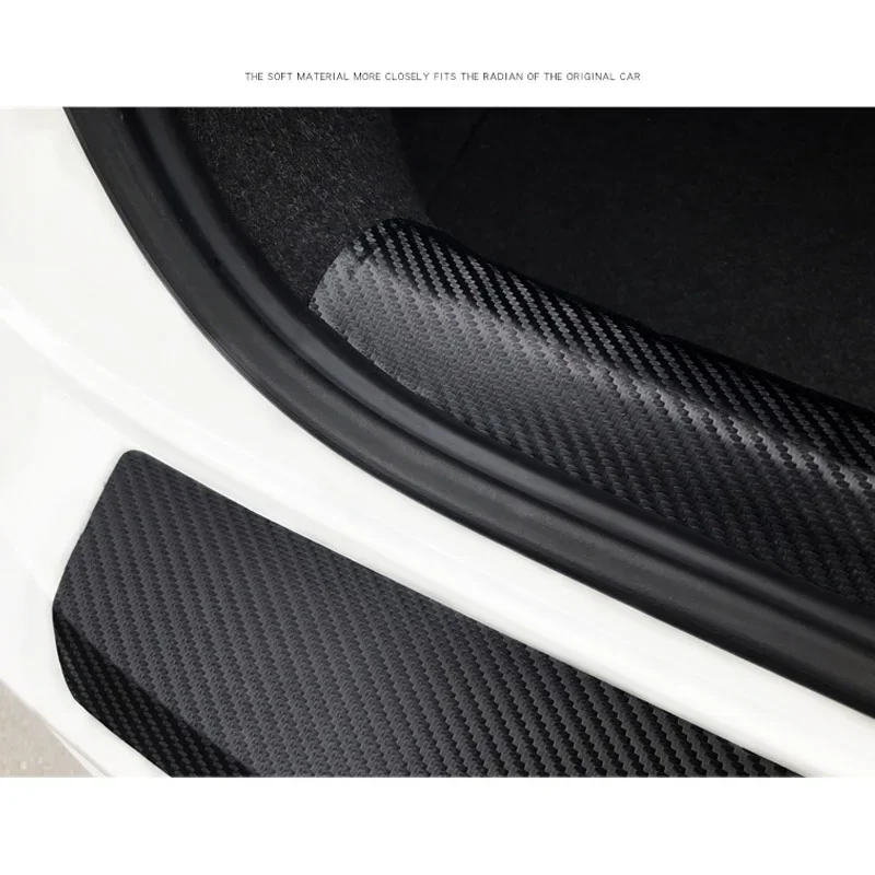 Car Carbon Fiber PU Leather Rear Bumper Pedal Cover Rearguards For VW Touareg 2019 2020 2021 Rear Trunk Trim Sticker