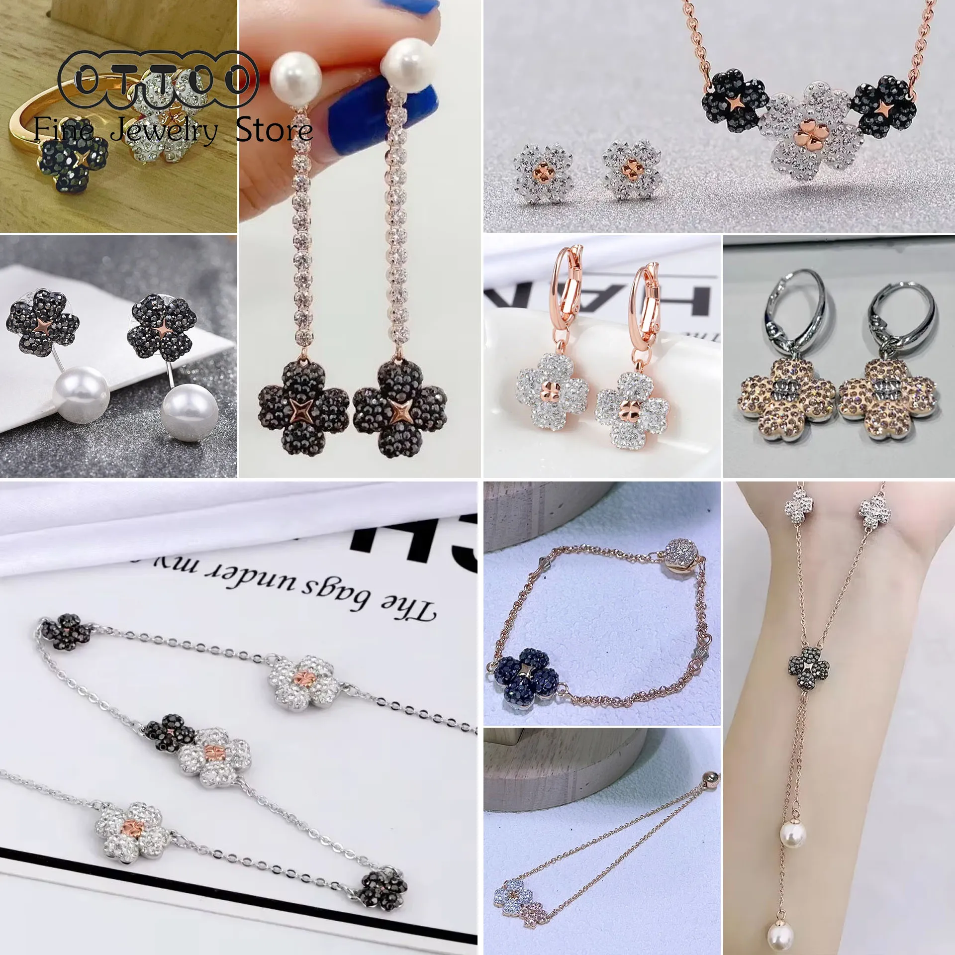 

Оригинальное ожерелье с клевером 2025, комплекты ювелирных украшений для женщин, подвески, ожерелье с клевером, серьги с цветами, кольцо, браслет, аксессуары для вечеринок