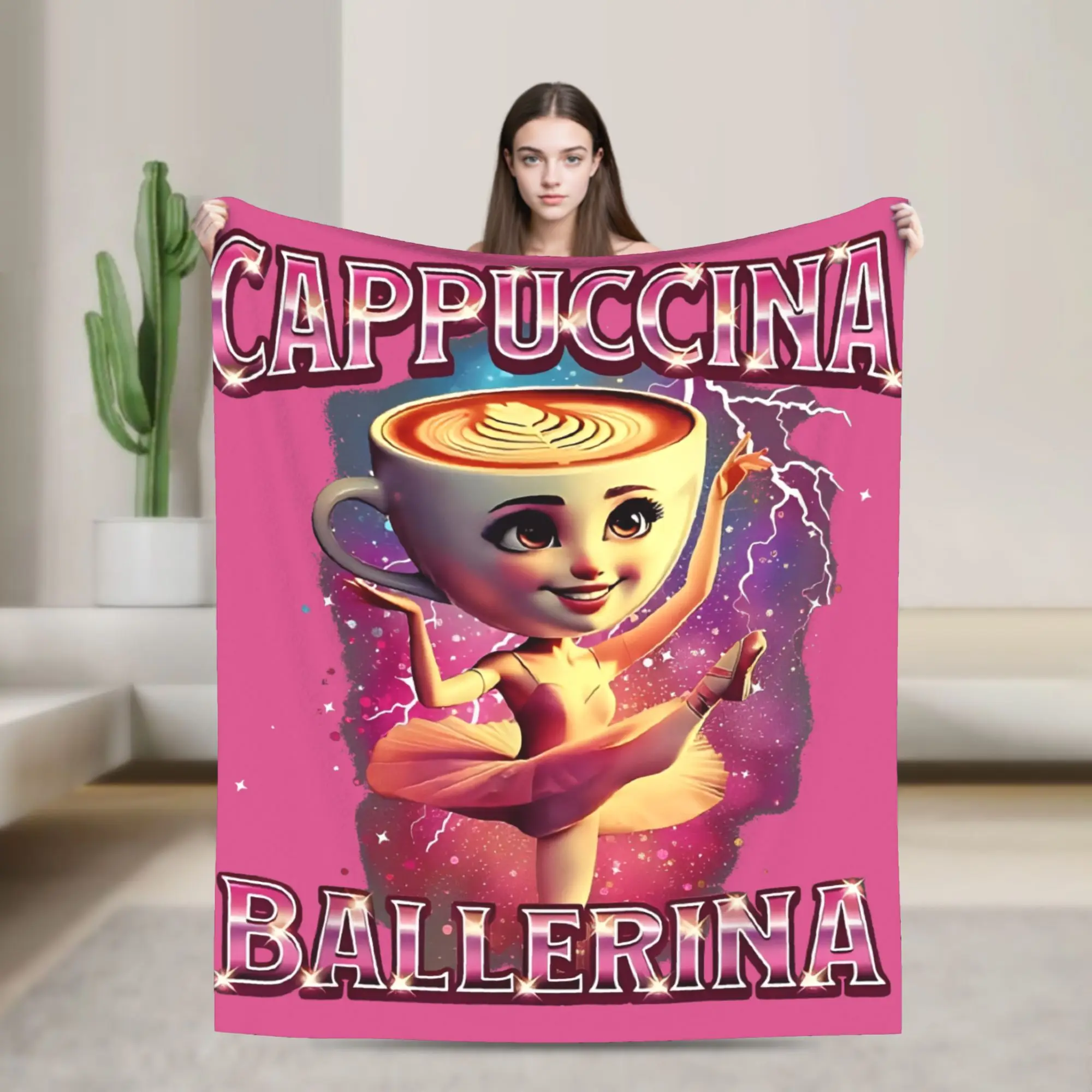 Ballerina Cappuccina Italian Brainrot Meme Blanket  Flannel Funny Breathable Throw Blankets for Home Restaurant Summer
