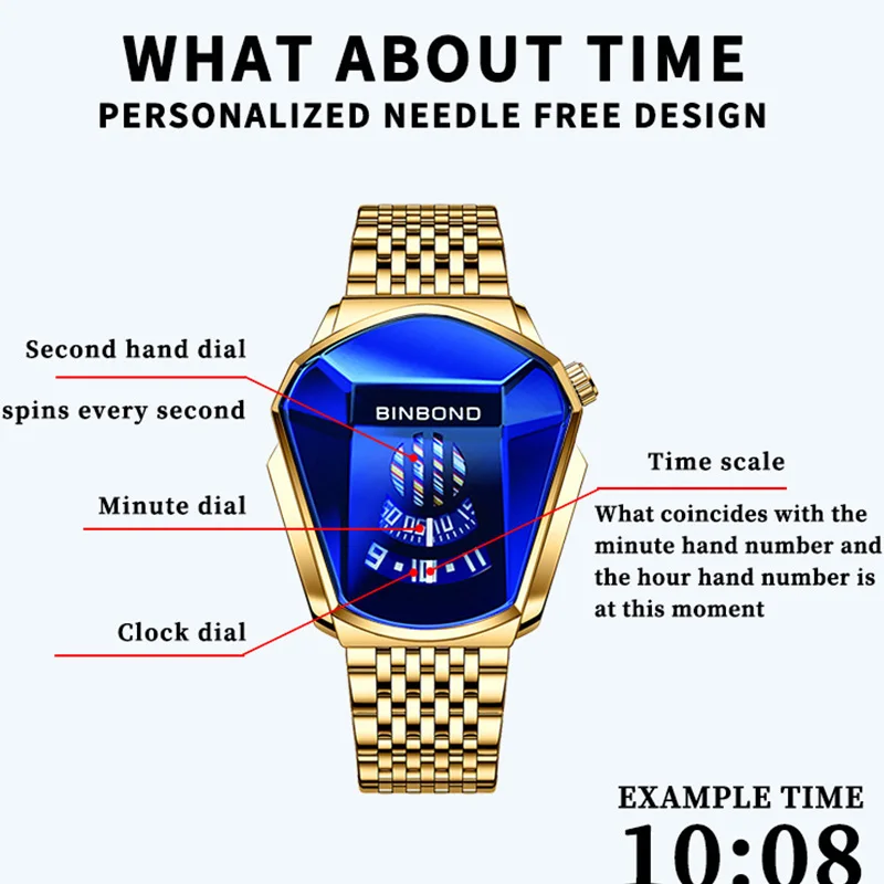 BINBOND Men Popular Fashion Motorcycle Concept Quartz Watch Luminous Stainless steel Strap Touch Screen Black Technology Clock