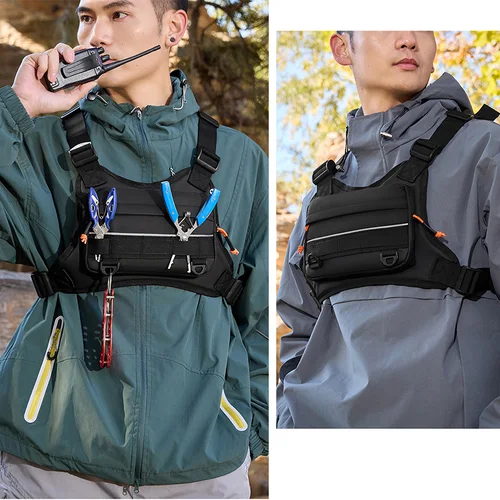 Imagen 2 del producto Bolsa frontal para el pecho, chaleco para acampar, mochila para hombres y mujeres, paquete táctico para correr, deportes al aire libre, ciclismo, correr, pesca, bolsa de aparejo de viaje