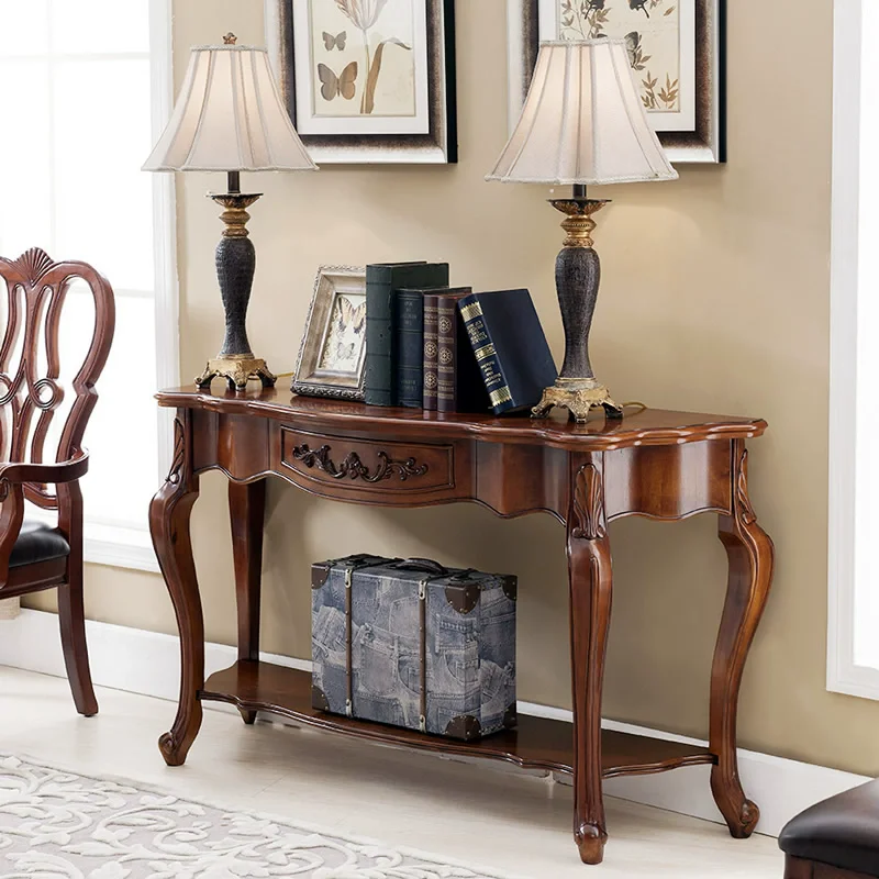 Most Popular Antique Style Console Table with One Drawer Cherry Color Solid Wood Table for Living Room Hotel Hall Furniture