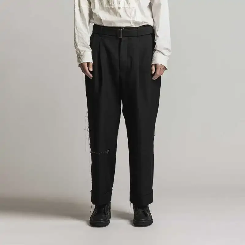 

YOJI OOAK японские оригинальные темные прямые мужские брюки с бахромой в стиле ретро, свободные и универсальные, висящие и широкие ноги