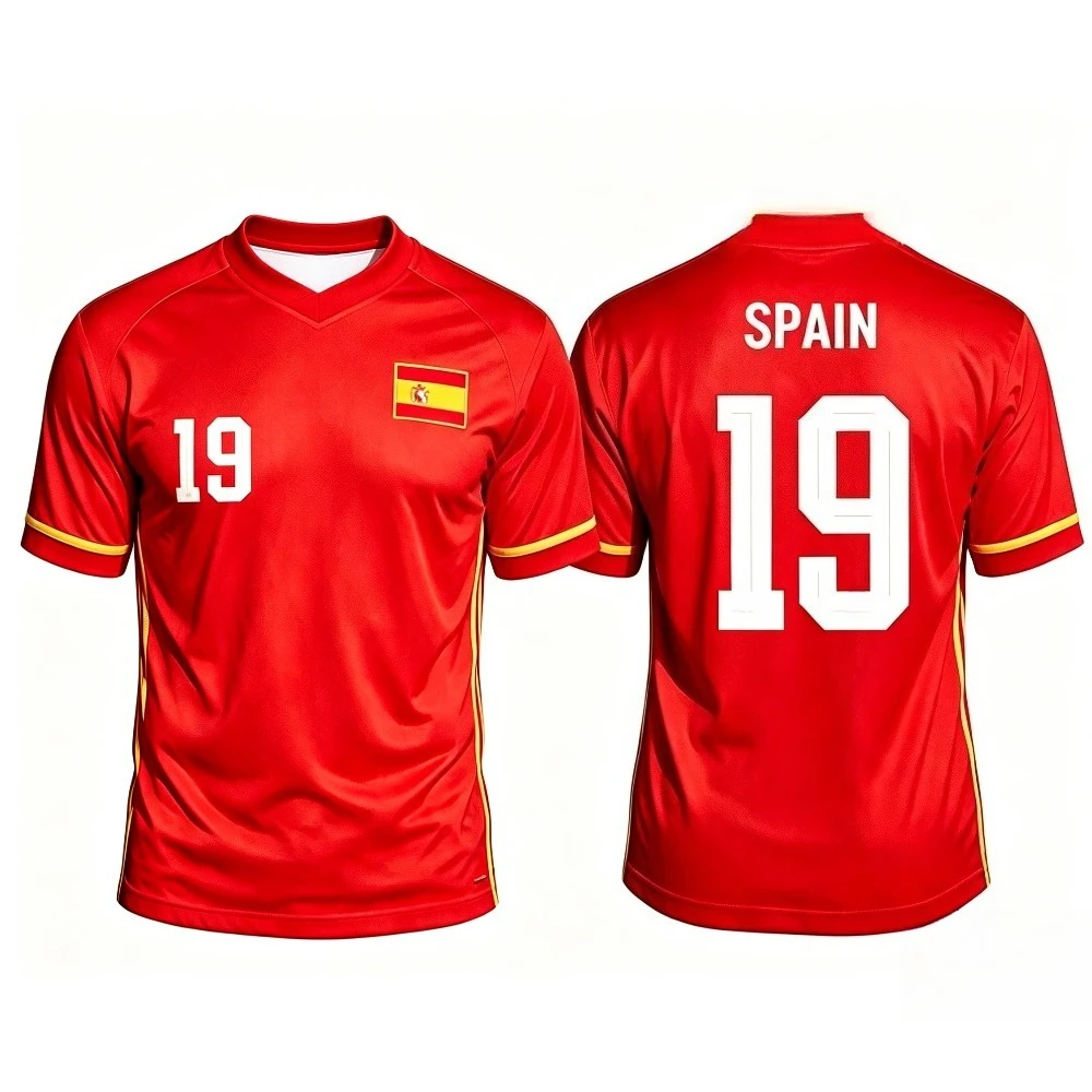 Number 19 Spain Soccer Jersey Dual Color Options Athletic Short Sleeve Football Fan Tee Summer Short Sleeve Casual T-shirt
