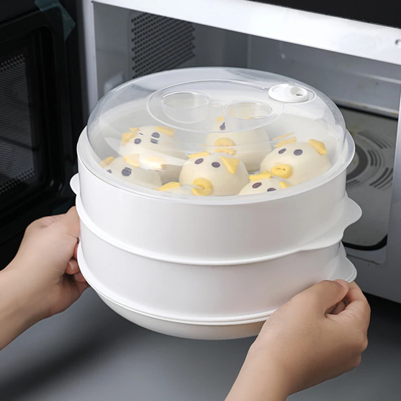 

Multi-Layer Round Microwave Oven Steamer for Dumplings Plastic Food Tray Rice Cooker Steaming Grid Kitchen Cooking Accessories