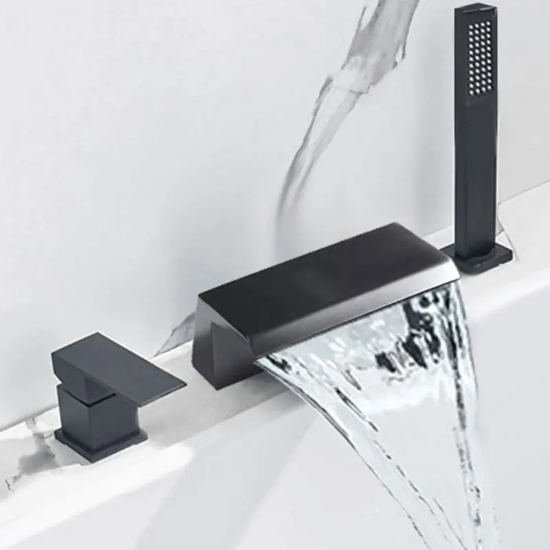 

Black Square Copper basin faucet three-hole separate cold & Hot water Mixer waterfall inlet For Bathtub