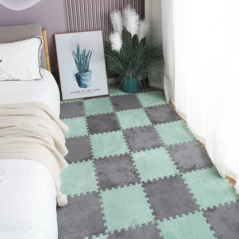 12Pcs Winter Hot Selling Interlocking Mat 30x30CM Plush Splicing Carpet Bedside Mat for Bedroom All-Season Soundproof and Warm