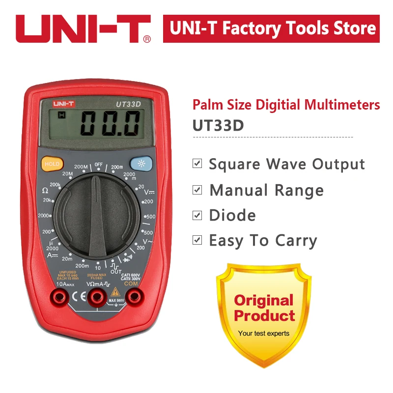 Multimètre numérique de poche UNI-T, testeur de résistance UT33D, ampèremètre, voltmètre, Mini compteur universel multifonction de haute précision