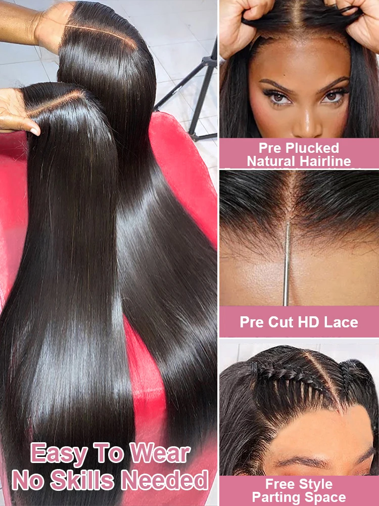 300% High Density Bone Straight Lace Front Wigs Human Hair Brazilian 30 40 Inches 13x4 13x6 HD Lace Frontal Wig 7x5 Glueless Wig