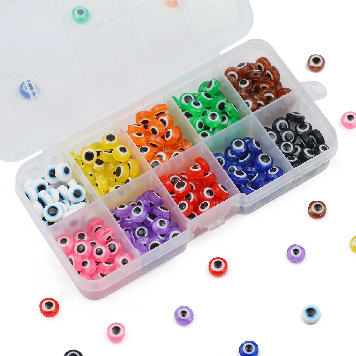 Boxed 200 stücke 8mm Acryl flach rund bunte Auge Perle Fisch Auge lose Abstand halter Perlen DIY Armbänder Halsketten Schmuck Zubehör