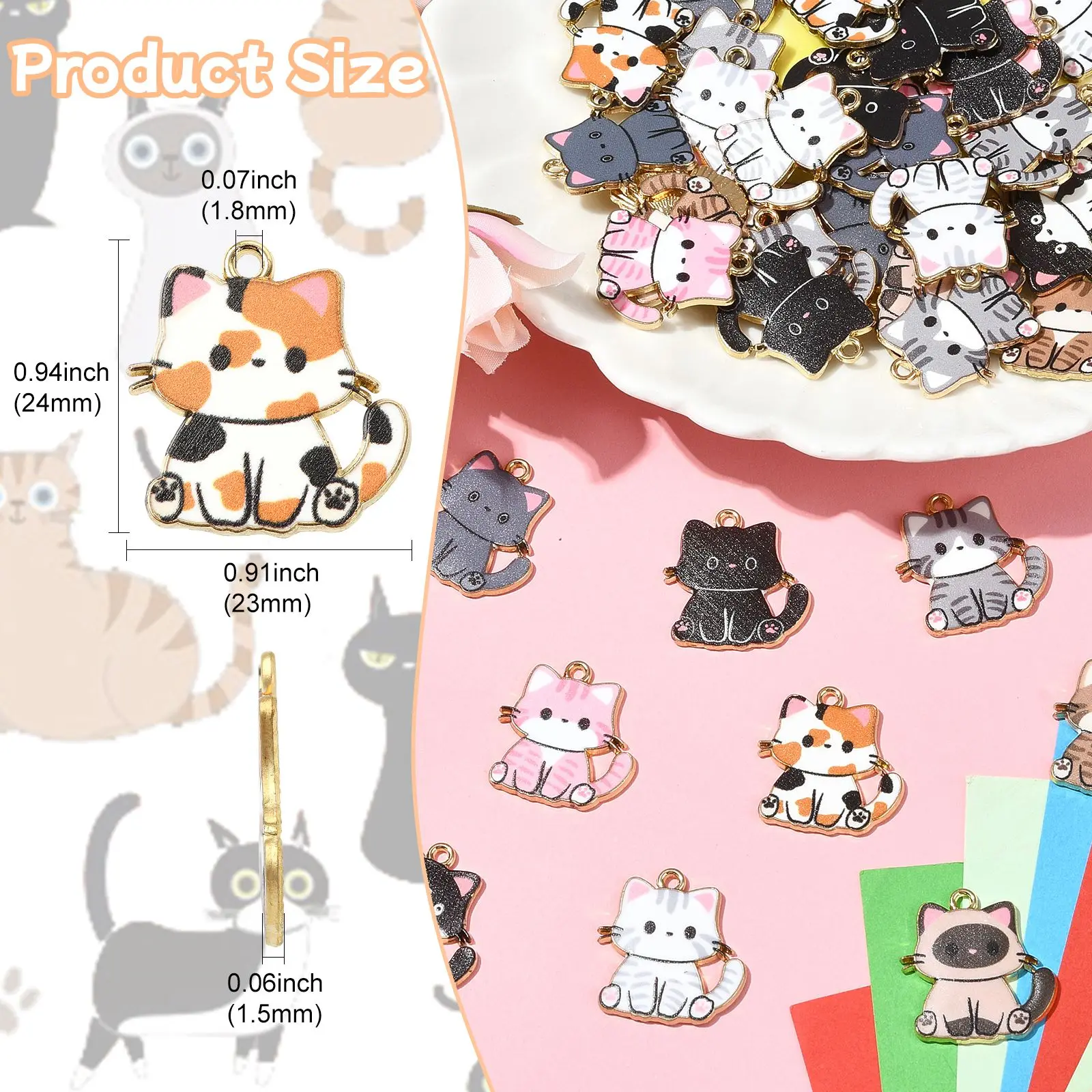 45Pcs 9 Styles Enamel Cat Charms Pendant Cute Kitten Animal Charms Small Flower Cat Charms for Jewelry