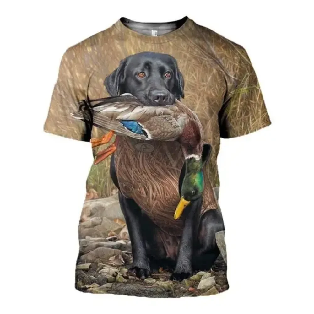 Men\'s Dog Hunting Wild Duck T-shirt, Hunting Camouflage Casual Wear, Summer Fashion, Harajuku Sportswear Novelty