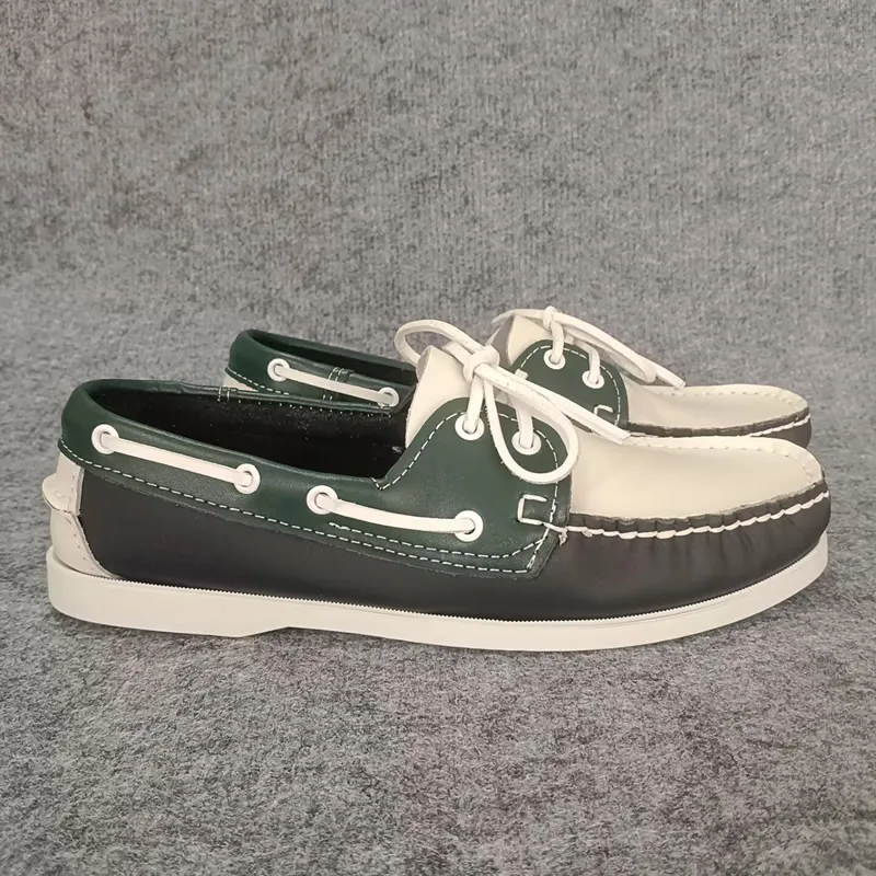 Zapatos náuticos clásicos de cuero de plena flor, calzado informal para hombre, mocasines de lujo de marca cosidos a mano, mocasines para hombre