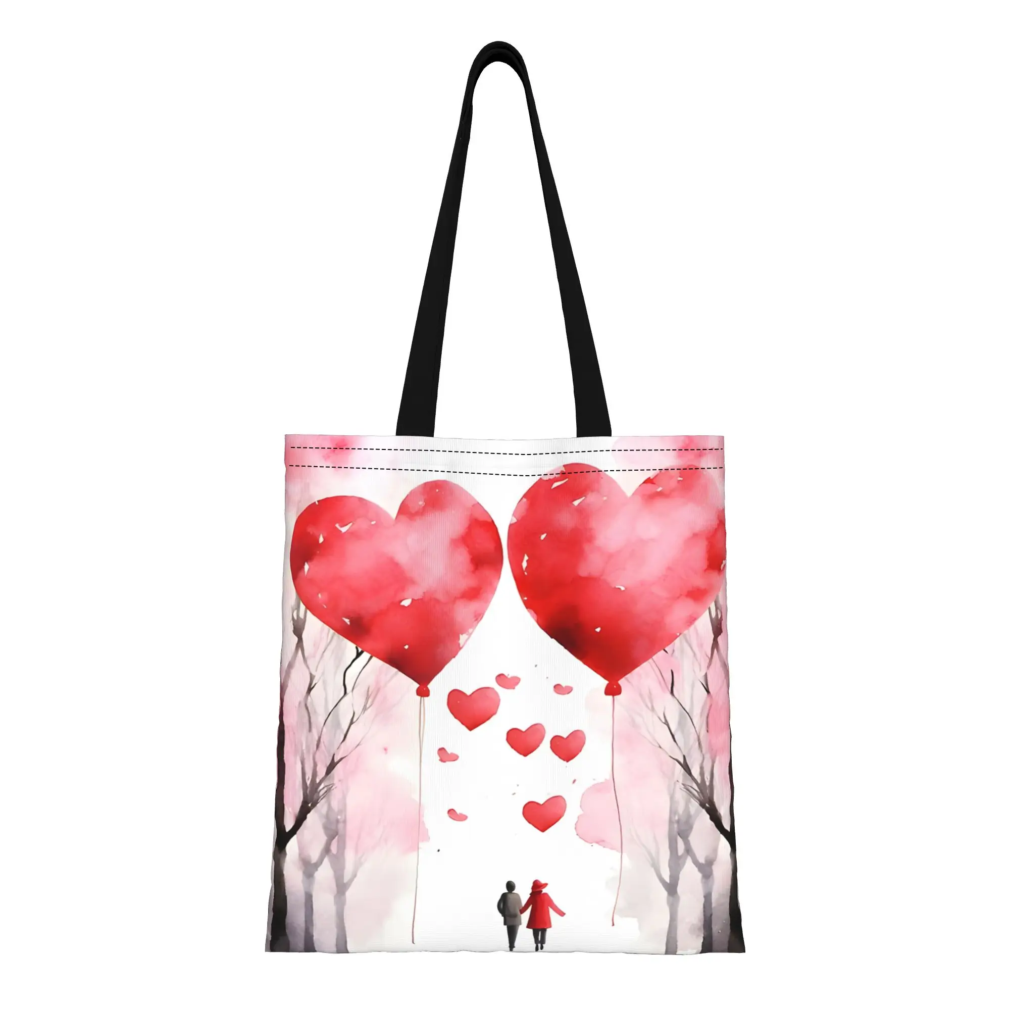 

1PC Valentine's Day Valentine's Day Watercolor Reusable Double Sided Canvas Tote Bag Shoulder Handbag