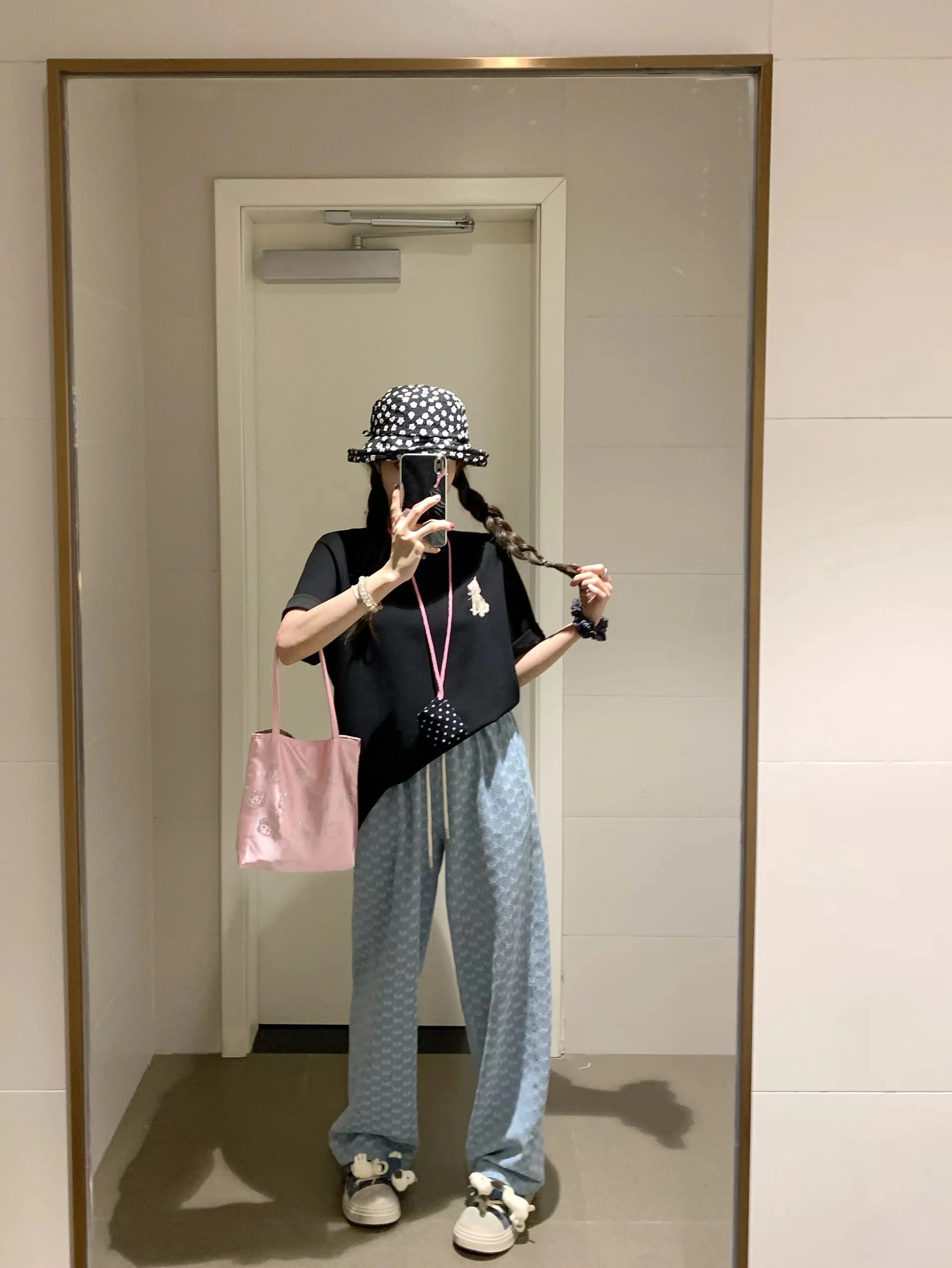 

FF BLUE We Harbour 80% Cotton Wide Leg Denim Jeans Dstring Floor-Length Casual Trousers Summer High Waist Thin Blue