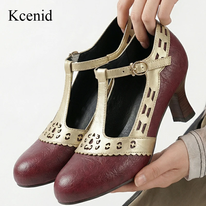 

Туфли Kcenid Wine Glass Retro T Strap Mary Jane для женщин, на высоком каблуке, элегантные туфли-лодочки для повседневной носки, вечеринок, свадеб, большие размеры 34-50