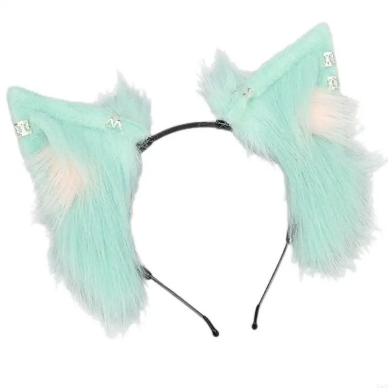 

N5KB Plush Foxes Ears Headband for Women Comfortable Headwear Party Costume Accessory