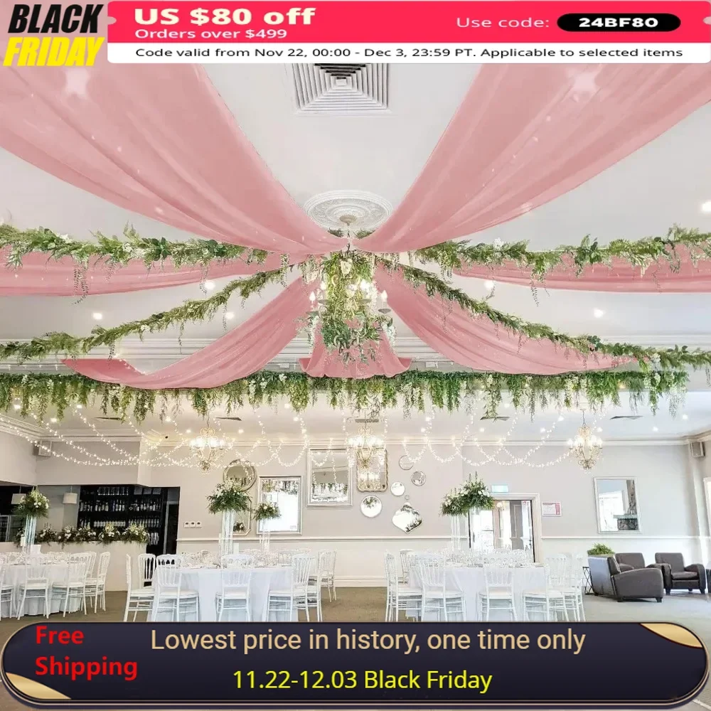 

5x10 FT Ceiling Drapes for Wedding, Voile Chiffon Arch Fabric, 6 Panels Ceiling Drapes