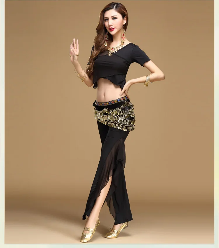 Quality Belly Dance Costume Bellydance Pratice Clothing Indian Set Gauze Cloth Pants Color Block Set 8 Colors Top&Pants&Belt