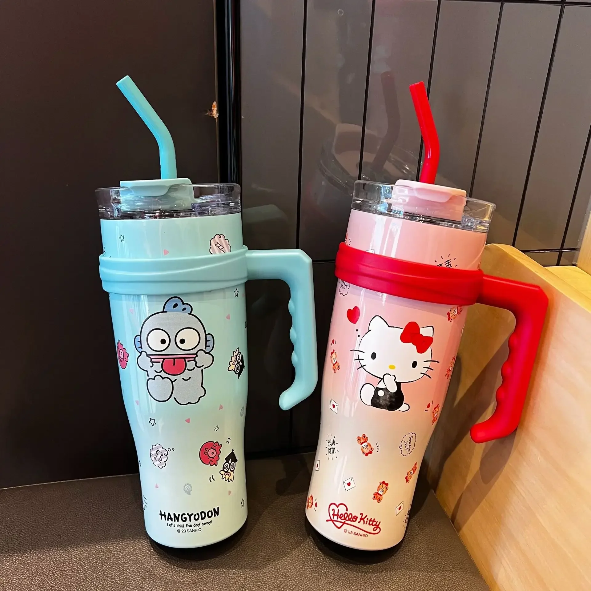 1200ml Sanrio Thermos Bottle HelloKitty Kuromi Cinnamoroll Cartoon High-looking Large-capacity Straw Stainless Steel Bottle Gift