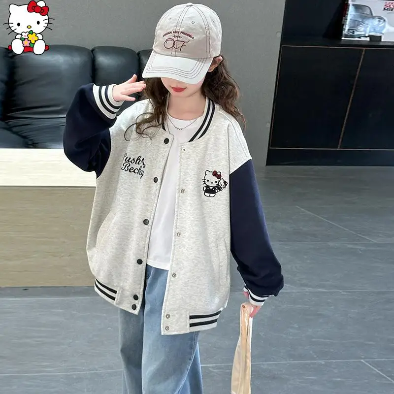 

Hello Kitty Girls Kawaii аниме мультфильм бейсбольная форма Sanrio весеннее и осеннее пальто новый стиль брюки модные мягкие милые