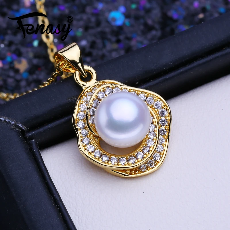 FENASY Natural Freshwater Pearl Necklaces For Women Gold Color Flower Pendant With Chain Party Jewelry Anniversary Gift