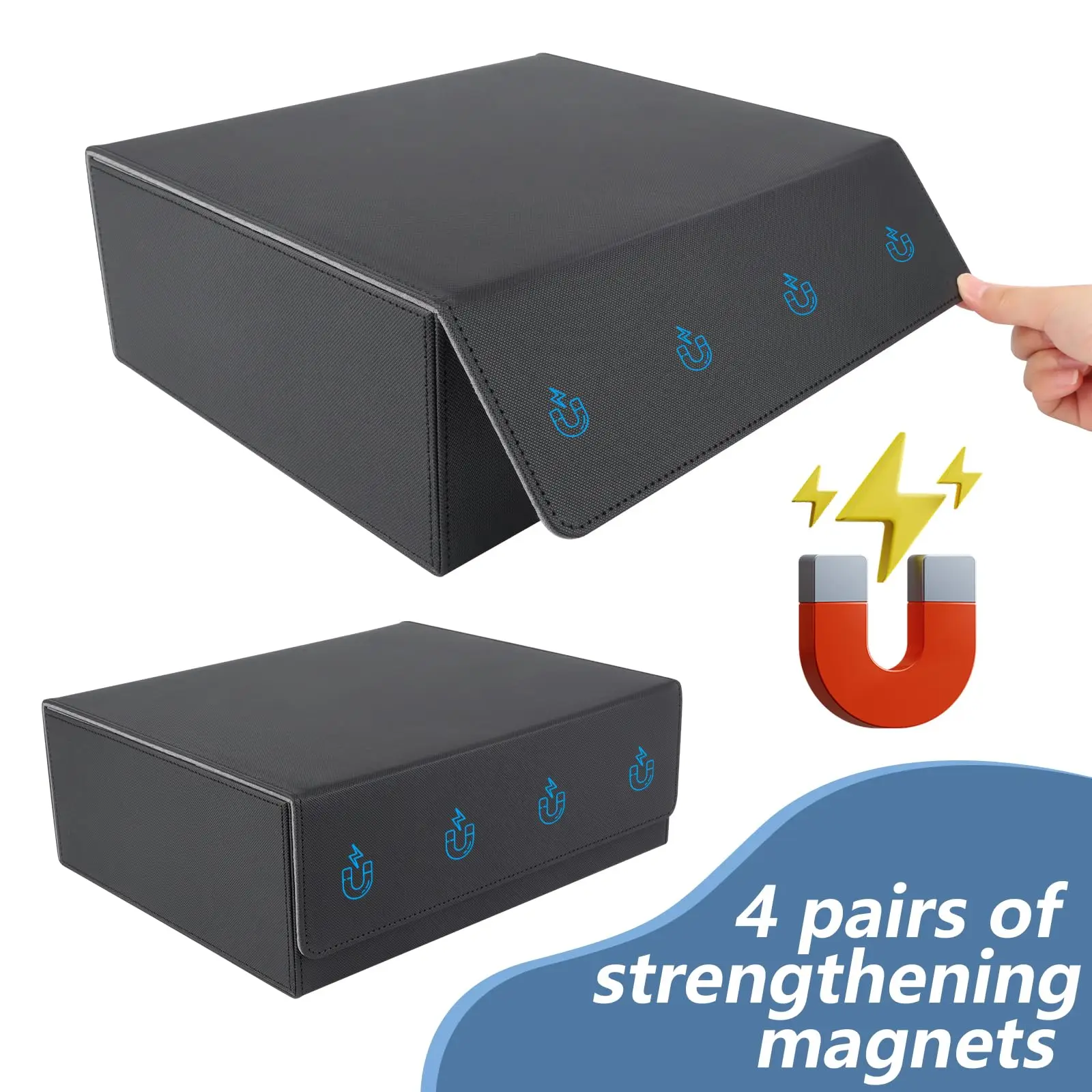 Kabinka Card Box Deck Box for MTG, Trading Card Storage Boxes for 1800+ Cards, Leather Deck Case with Dividers, Deck Box for TCG Magic the Gathering Cards - Black view 4